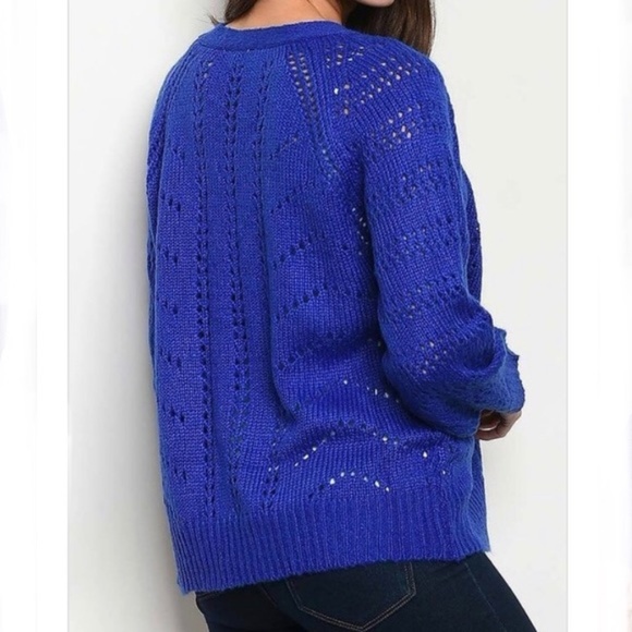 Royal Blue Loose Knit Cardigan - Picture 2 of 3